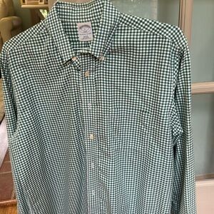 Brooks brothers green white check button down shirt